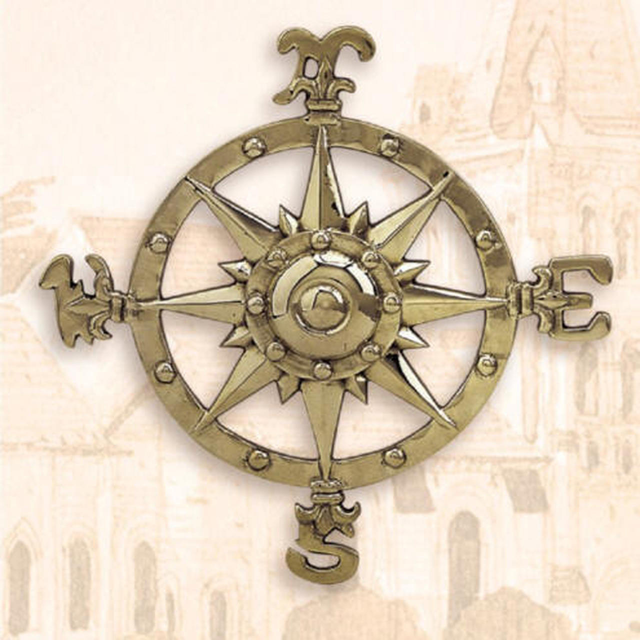 (BW-616 AT) Aluminum Compass Rose Wall Plaque with Antique Brass Finish