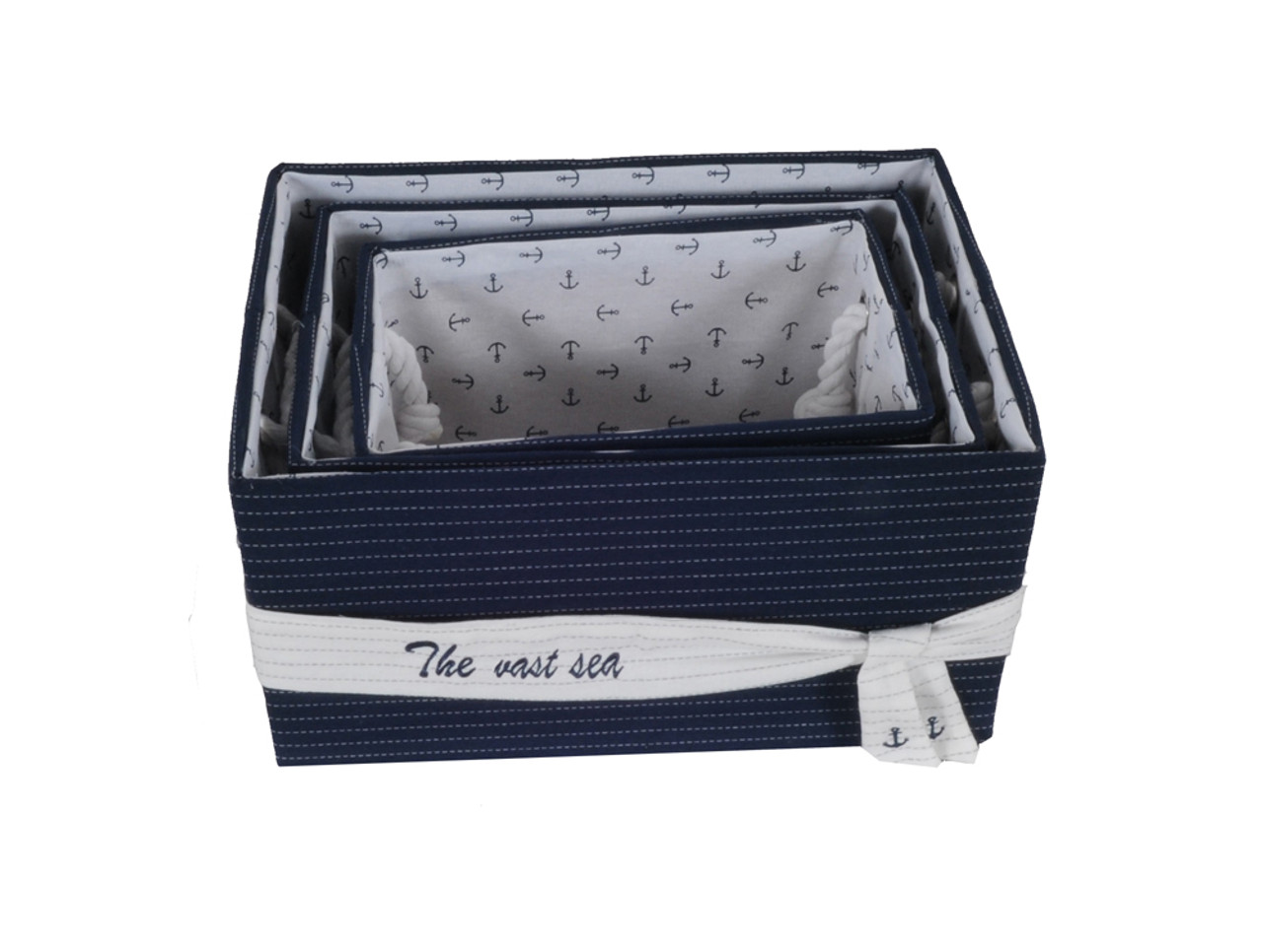 Blue Fabric Baskets with Bow Decoration - Set of 5