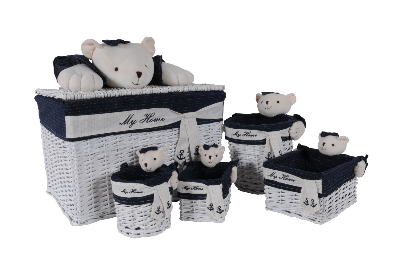 Rectangular Willow Baskets with Bear Design - Set of 5