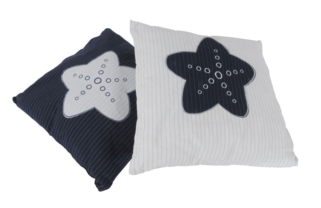 White Pillows with Blue Star - Set of 2