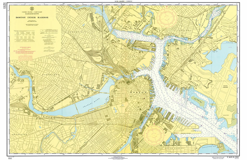 Boston Inner Harbor Nautical Chart Placemat Set of 4