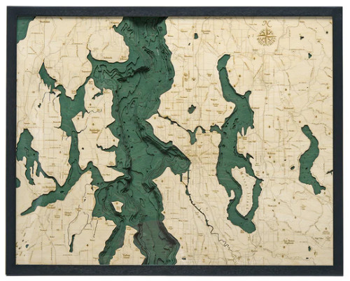 Seattle, Washington - 3D Nautical Wood Chart