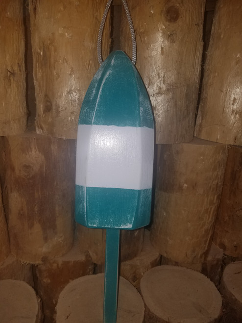 Wooden Lobster Buoy - 21" - Teal with White Band