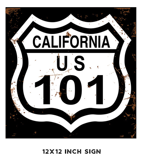Highway 101 Metal Sign - Black and White