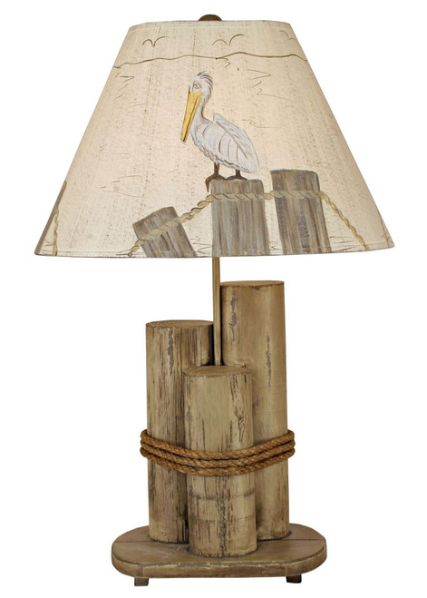 Distressed Grey Dock Pilings Table Lamp w/ Pelican Shade