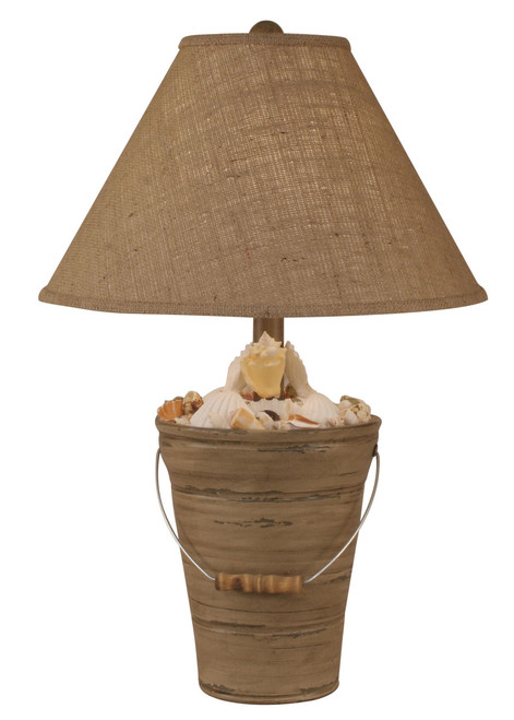 Distressed Grey Bucket of Shells Table Lamp