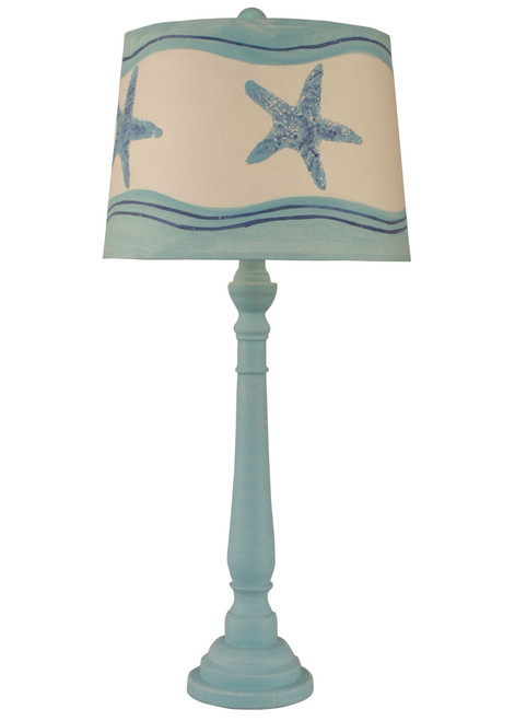 Weathered Turquoise Sea Round Buffet Lamp with Starfish Shade