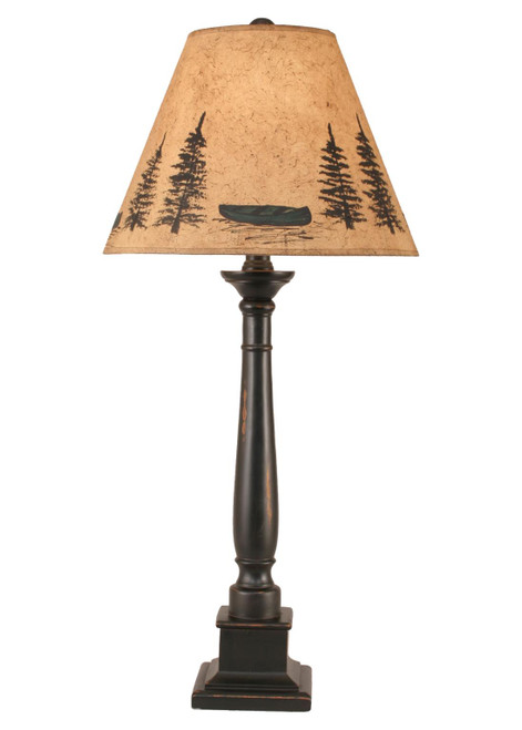 Distressed Black Square Candlestick Table Lamp w/ Canoe Scene Shade