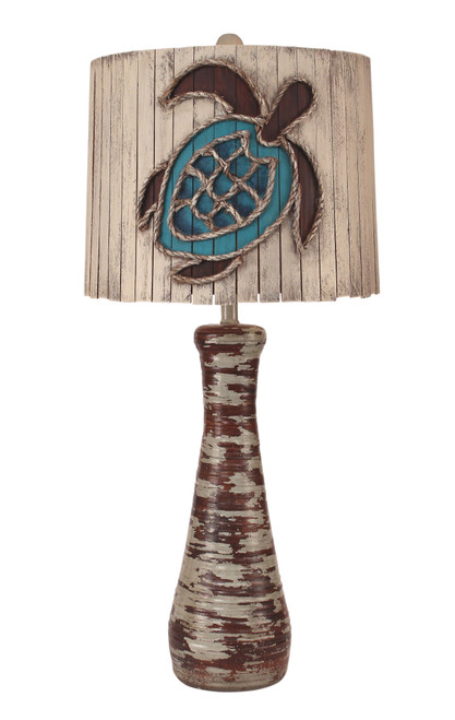Heavy Aged Ribbed Hour Glass Table Lamp with Turtle Shade