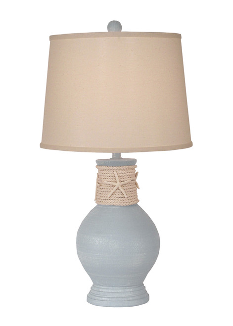 Weathered Round Pot Table Lamp with Rope and Starfish Accent