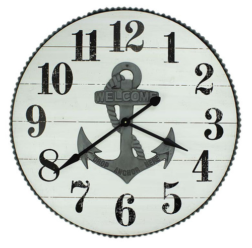 Welcome Anchor Clock - Galvanized 34"