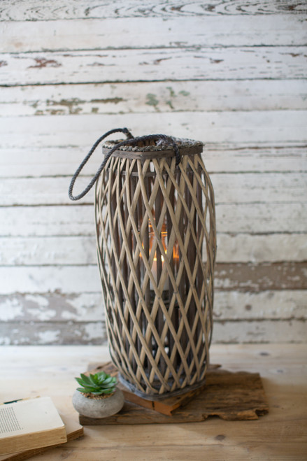 Tall Grey Square Willow Lantern - Size Medium