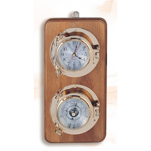 Port Hole Clock and Barometer on Base - 12.5"