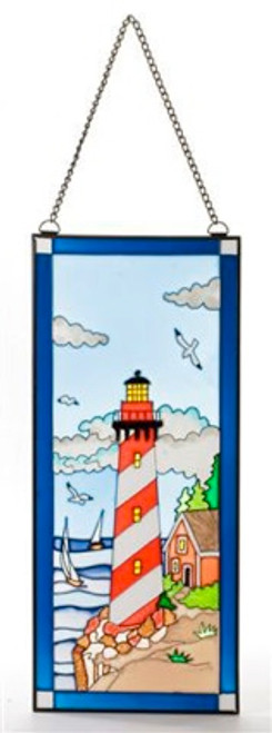 Stain Glass Wall Hanger - Red and White Lighthouse