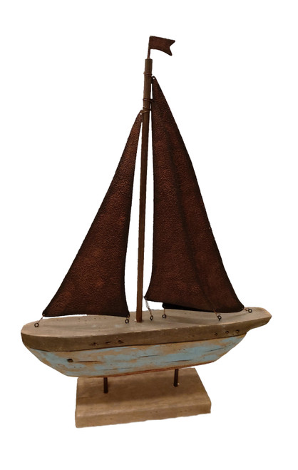 (MS-790) 22" Wooden Sailboat with Metal Sail