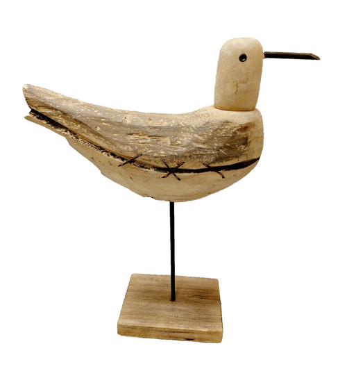 (WW-34) 11" Rustic Wooden Seagull Figurine on Stand