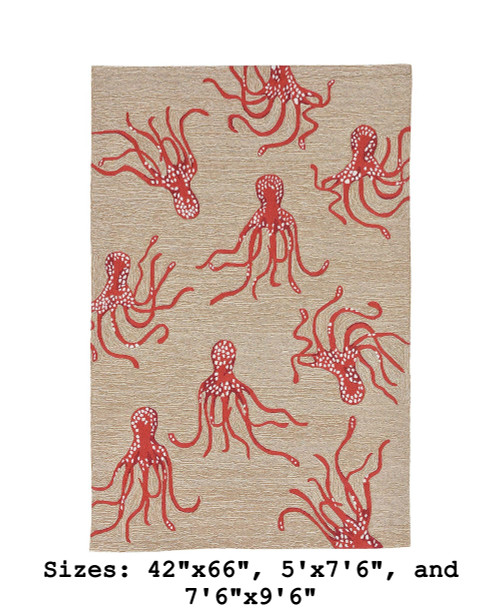 Coral Capri Octopus Indoor/Outdoor Rug -  Large Rectangle