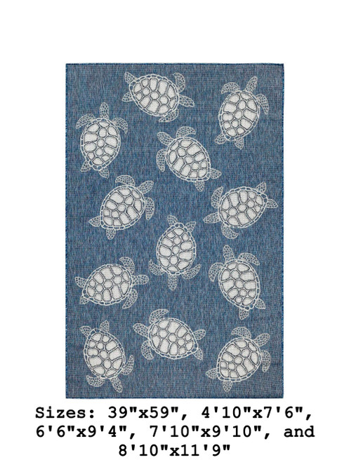 Navy Carmel Sea Turtles Indoor/Outdoor Rug - Rectangle