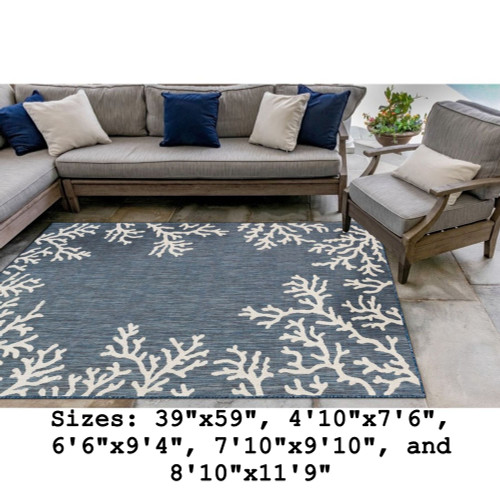 Aqua Carmel Coral Border Indoor/Outdoor Rug - Rectangle Lifestyle