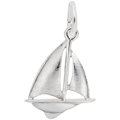Sloop Sailboat Charm - Sterling Silver and 14k White Gold