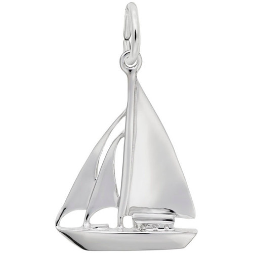 Cutter Sailboat Charm - Sterling Silver and 14k White Gold