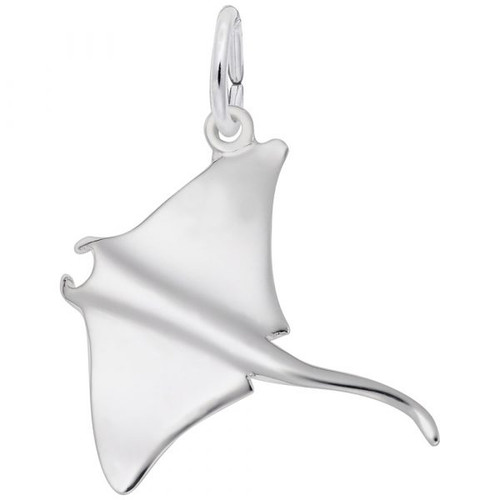 Small Manta Ray Charm - Sterling Silver and 14k White Gold