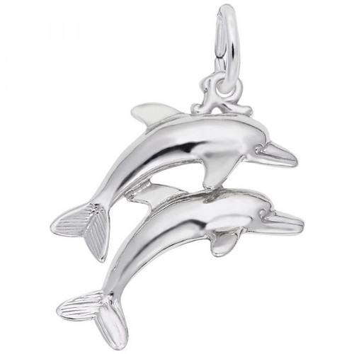 Dolphin Duo Charm - Sterling Silver and 14k White Gold