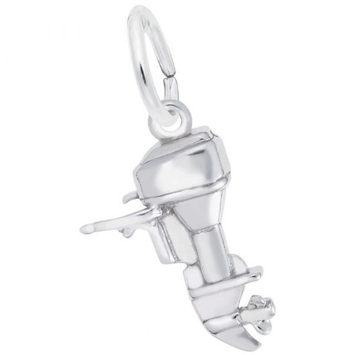 Outboard Boat Motor Charm - Sterling Silver and 14k White Gold