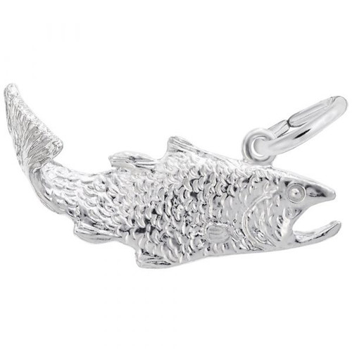 Salmon Fish Charm - Sterling Silver and 14k White Gold