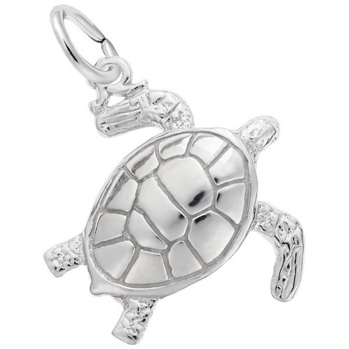 Sea Turtle Charm - Sterling Silver and 14k White Gold