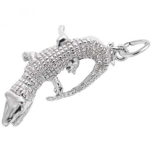 Snapping Alligator Charm - Sterling Silver and 14k White Gold