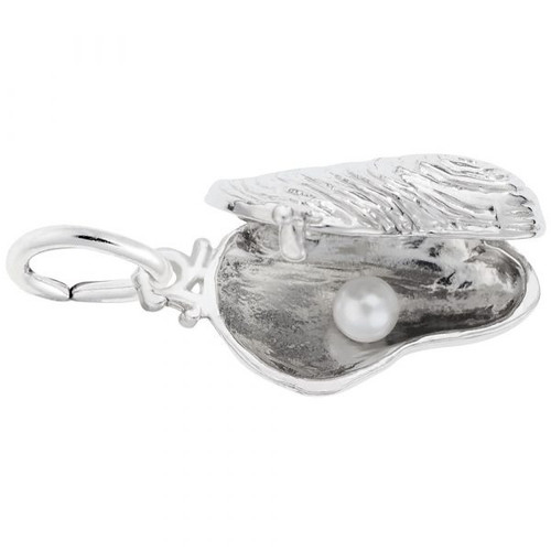 Opening Oyster Shell with Pearl Charm - Open -Sterling Silver and 14k White Gold