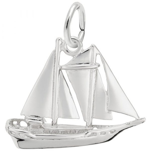 Schooner Sailboat Charm - Sterling Silver and 14k White Gold