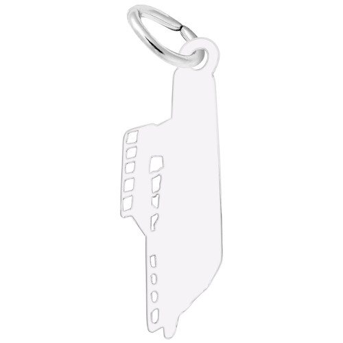 Flat Speed Boat Charm - Engraveable Backside - Sterling Silver and 14k White Gold