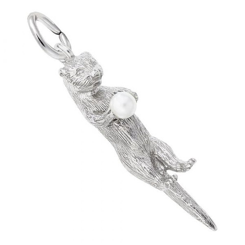 Sea Otter with Pearl Charm - Sterling Silver and 14k White Gold