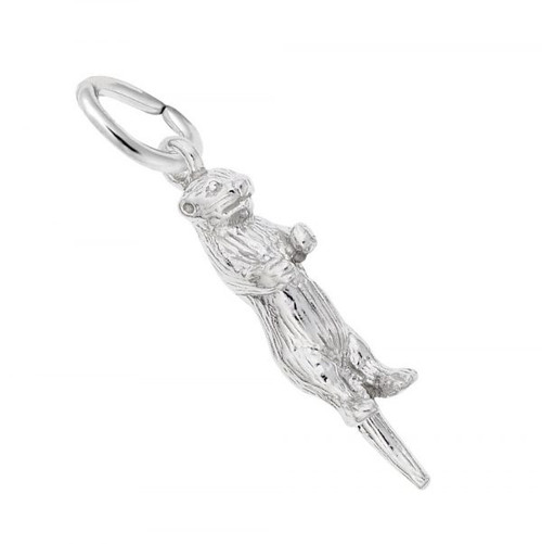 Sea Otter Accent Charm - Sterling Silver and 14k White Gold