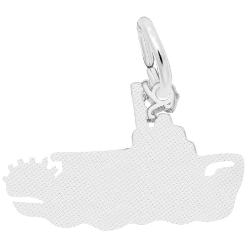 Riverboat Charm - Engraveable Backside - Sterling Silver and 14k White Gold - Optional Engraving