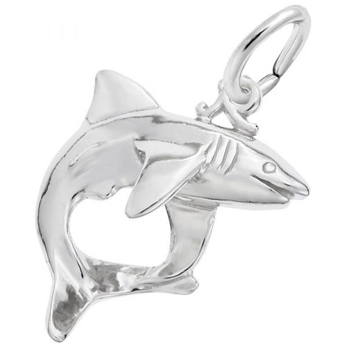 Shark Charm - Sterling Silver and 14k White Gold