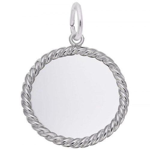 Small Rope Disc Disc Charm - Identical Front and Back - Sterling Silver and 14k White Gold - Optional Engraving