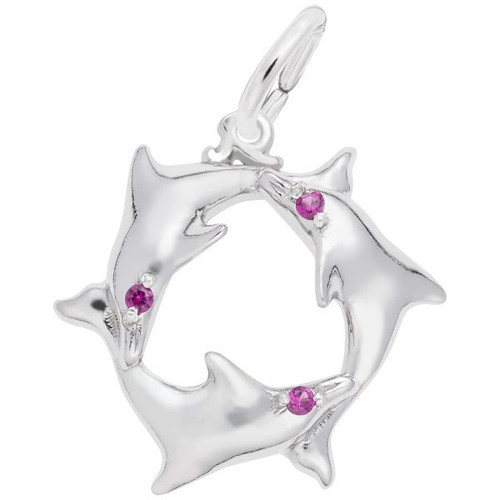 Dolphin Ring with Pink Stone Accent - Sterling Silver and 14k White Gold
