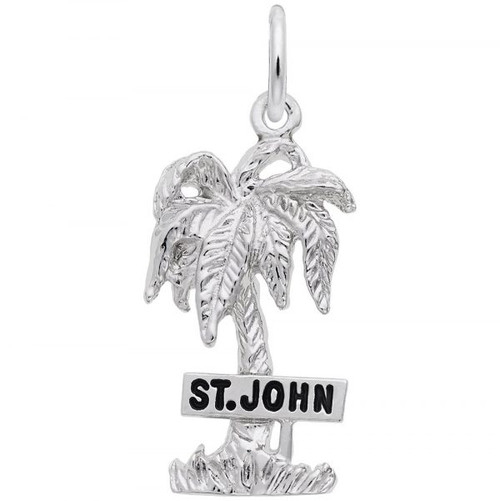"St. John" Palm Tree Charm - Sterling Silver and 14k White Gold