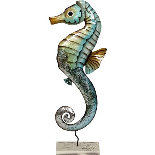 Seahorse on Stand - Rustic - 7" x 18" - Metal & Capiz Art