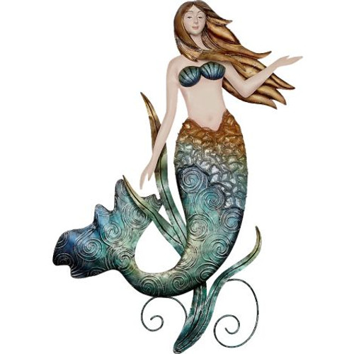 Ruffled Mermaid Wall Art - Rustic - 16" x 22" - Metal & Capiz Art - Front