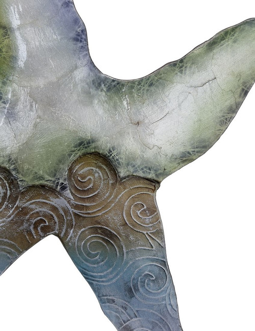 Starfish Wall Art - Seafoam - 14" x 15" - Metal & Capiz Art - Closeup