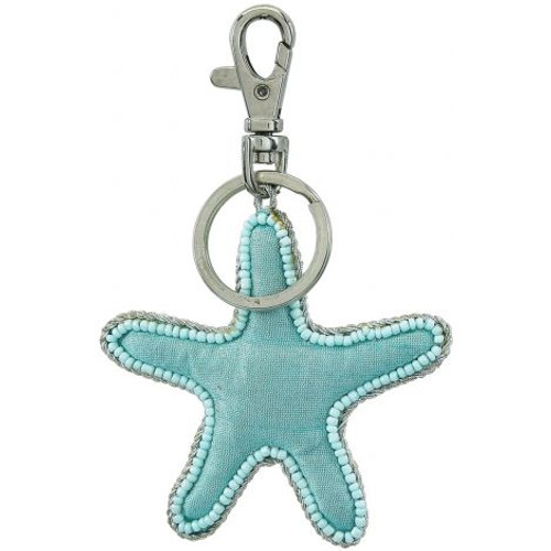 Blue Starfish Key Ring - Mother of Pearl & Beads - 3" - Back