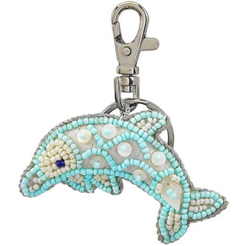 Blue Dolphin Key Ring - Mother of Pearl & Beads - 3" - Front