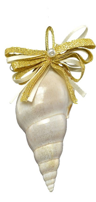 White Tibia Ornament with Gold Bow - 3"-4" 
