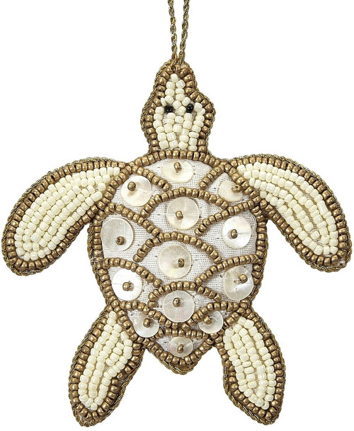 Turtle Mother of Pearl & Beads Ornament - Gold