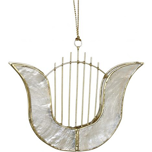 Capiz Harp Ornament - 3.5"