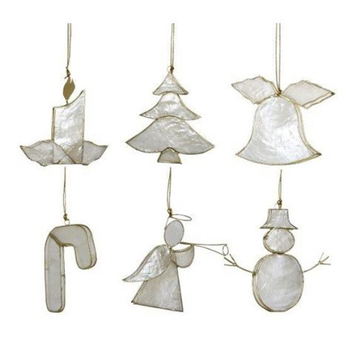 Capiz Christmas Ornaments - Set of 6 - Complete